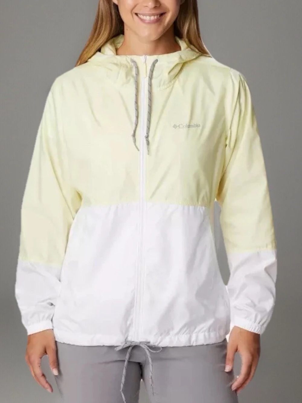 Columbia Women's Two-Tone Hooded Windbreaker - Pale Yellow & White